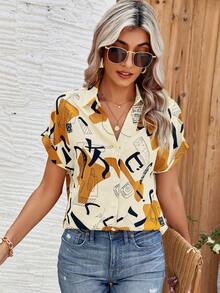 SHEIN LUNE 女士几何印花蝙蝠袖衬衫 - 彩色 - 查看 3