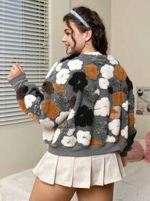 SHEIN EZwear Kích thước lớn Của phụ nữ Thêu hoa Áo khoác - Màu xám đen - Xem 6