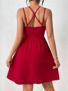 Chiquease 女士紮帶綁領無袖洋裝 - 紅色 - 查看 6