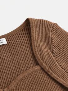 Teen Girls' Long Sleeve Solid Color Sweater - Khaki - View 4