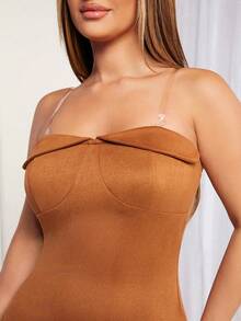 SHEIN SXY Gợi cảm Trang phục câu lạc bộ Năm mới Đêm trước Váy đầm Dạ hội , Lady Không tay Váy bodycon - Cà phê - Xem 5