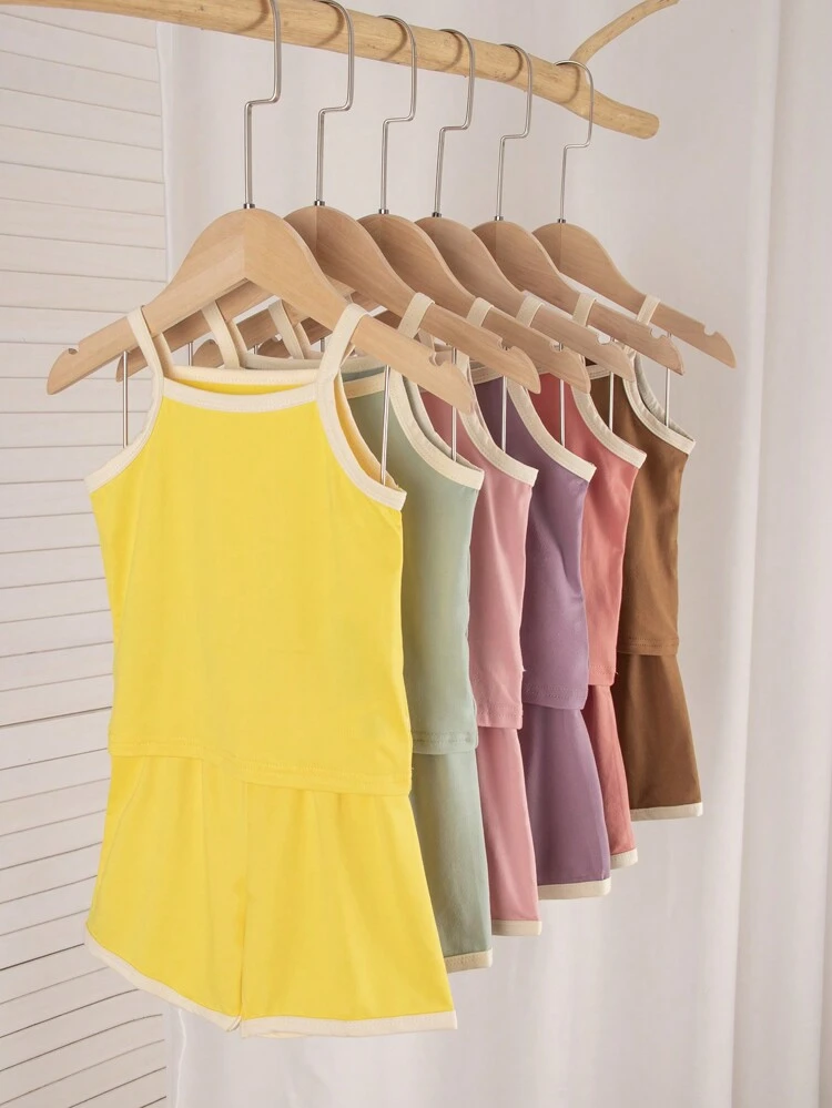 Korean Style Cute Baby Boys' And Girls' Sleeveless Tank Top And Shorts 2pcs Candy Colored Casual Outfits