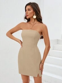 Aveloria Modichic Của phụ nữ Khối màu Cổ áo tây Áo vest Và Quây Bộ váy - Màu be - Xem 3