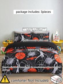 3pcs Black Sport Basketball Pattern Duvet Cover Set, Modern Fabric Bedding Set For Home Gaming Bedding Set Duvet Cover Set 3 Pieces Printed  Room Decorations Comforter Cover Soft Microfiber Duvet Cover For 2 Pillowcases No Comforter For All Seasons Domitory Bedding Back School Bedding - Black - View 4