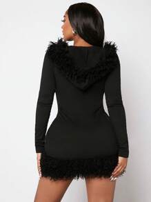 SHEIN SXY Women'S Hooded Patchwork Long Sleeve Dress - Black - View 2