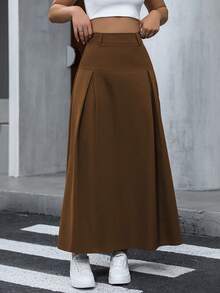 SHEIN Essnce 女性打褶休閒裙 - 棕色 - 查看 4