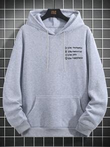 Manfinity Homme 男士宽松连帽运动衫，带字母印花和保暖内衬 - 淺灰色 - 查看 5