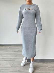 SHEIN Unity 純色休閒兩件套裝 - 灰色 - 查看 4