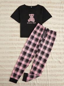 Ensemble de pyjama femme à manches courtes avec imprimé d'ours de bande dessinée