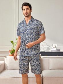 Men'S All-Over Printed Home Clothing Set - Blue - View 6