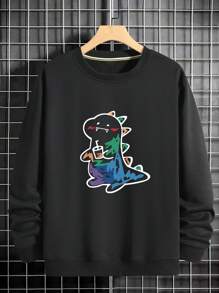 Manfinity Homme Hombres talla grande Sudadera con estampado de dibujos animados - Negro - Ver 3