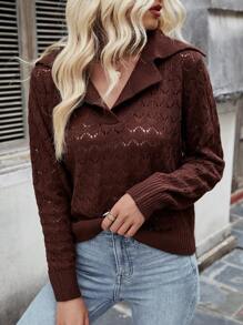 SHEIN LUNE Women'S Hollow Out Knitted Solid Color Sweater  Fall Winter Outfit