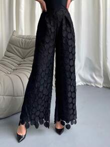 Firerie Pantalones de pierna ancha de unicolor con diseño - Negro - Ver 2