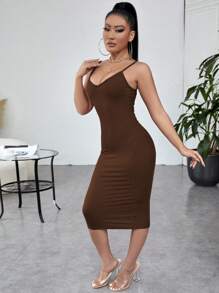 SHEIN SXY Vestido Camisola Ajustado De Punto Acanalado