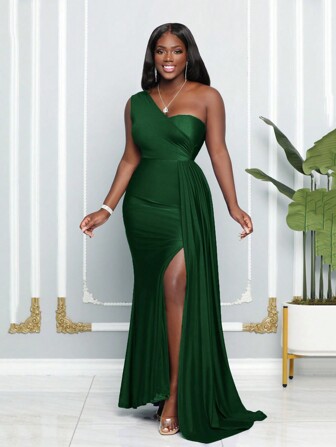 Ärmelloses asymmetrisches Neckholder sexy Kleid mit hohem Schlitz und Taille, für formelle Anlässe, elegantes Abendkleid für Abschlussball, Hochzeit, Dinner Party