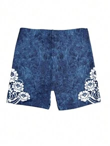 SHEIN Slayr 女士扎染花卉印花緊身褲 - 藍色 - 查看 2