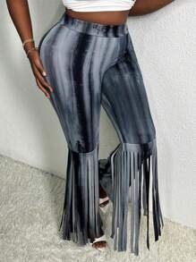 Slaydiva Pantalones Acampanados Largos De Punto Con Flecos Para Mujer Talla Grande