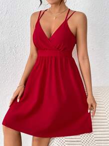 Chiquease 女士紮帶綁領無袖洋裝 - 紅色 - 查看 1