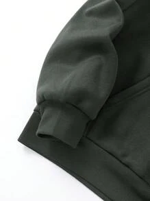 SHEIN EZwear 熊和字母圖案抽繩加絨內裏連帽衫和運動褲 - 深灰色 - 查看 3