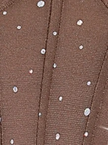 Allurite Top De Camisola De Malla Con Diamantes De Imitación - Marrón - Ver 7