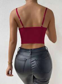 Chiquease Asymmetric Hem Lace Panel Bustier Cami Top - Burgundy - View 2