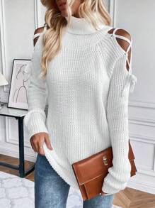 SHEIN Essnce 女士冷肩高領毛衣