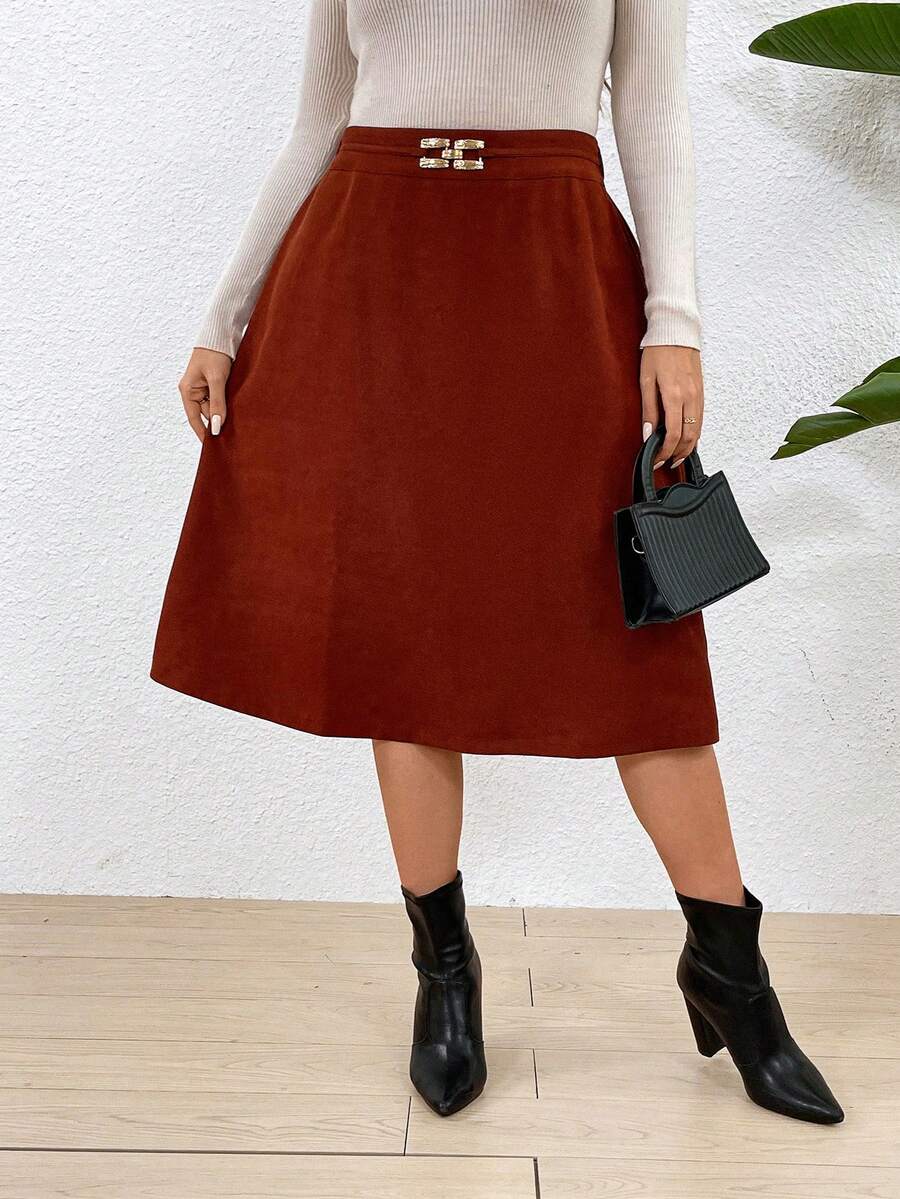 SHEIN Franclia Kích thước lớn Của phụ nữ Váy chữ A - màu nâu - Xem 1