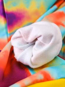 2入組幼兒女孩染色字母印花絨毛連帽衫和褲套裝,秋冬季 - 黃色 - 查看 3