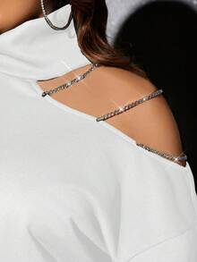 SHEIN SXY 鏈帶裝飾的大尺寸高領毛衣 - 白色 - 查看 6