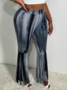 Slaydiva Pantalones Acampanados Largos De Punto Con Flecos Para Mujer Talla Grande