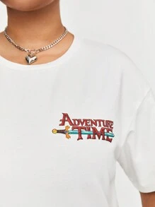 ADVENTURE TIME X SHEIN Camiseta De Talla Grande Con Impresión De Letra De Dibujos Animados - Blanco - Ver 6