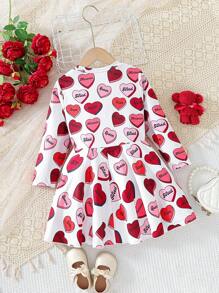 SHEIN 少女休閒連身裙,衣身心形字母印花 - 彩色 - 查看 2
