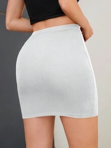Cottnline High Waist Solid Color Skirt - White - View 2