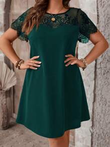 SHEIN Clasi Plus Size Short Sleeve Lace Panel Dress