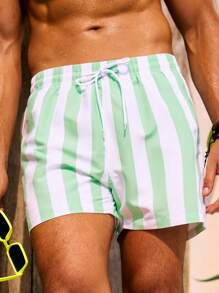 Manfinity Swimmode 男款垂直條紋束口沙灘褲 - 彩色 - 查看 4