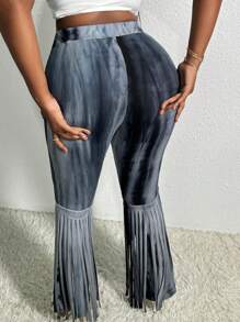 Slaydiva Pantalones Acampanados Largos De Punto Con Flecos Para Mujer Talla Grande