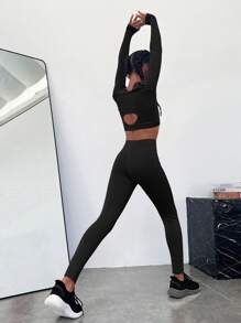 SHEIN Ropa Deportiva De Compresión De Color Sólido, Cómoda E Informal Para Niñas Preadolescentes - Negro - Ver 6