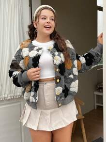 SHEIN EZwear Kích thước lớn Của phụ nữ Thêu hoa Áo khoác - Màu xám đen - Xem 5