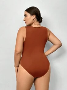 SHEIN Essnce Plus Size 3pcs Pleated Detail Sleeveless Bodysuit