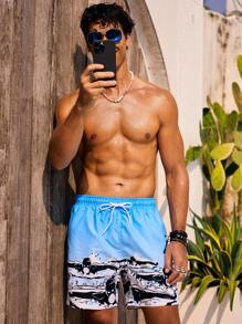 Surfspeed Men'S Elastic Waist Character Printed Drawstring Beach Shorts - Multicolor - View 4