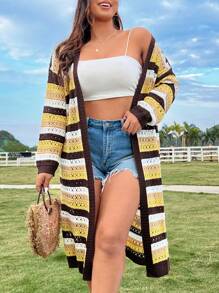Flirla Women's Plus Size Striped Cardigan, Versatile - Multicolor - View 3