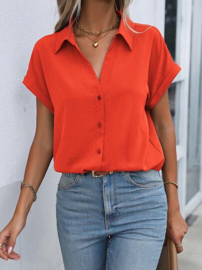 EMERY ROSE Solid Short-Sleeved Shirt