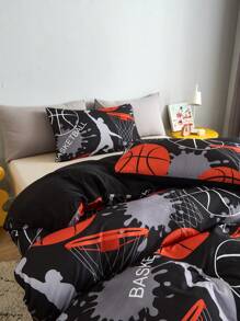 3pcs Black Sport Basketball Pattern Duvet Cover Set, Modern Fabric Bedding Set For Home Gaming Bedding Set Duvet Cover Set 3 Pieces Printed  Room Decorations Comforter Cover Soft Microfiber Duvet Cover For 2 Pillowcases No Comforter For All Seasons Domitory Bedding Back School Bedding - Black - View 7