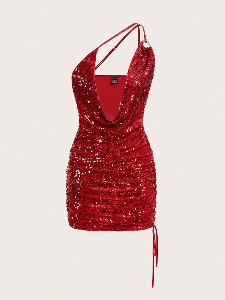 shein one shoulder sequin dress EURMUSE One Shoulder Sparkling Sequin Dress
