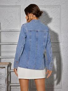 SHEIN LUNE Chaqueta Vaquera Button Up Bordada Con Detalles Florales - Lavado ligero - Ver 2