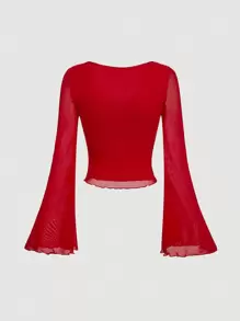 SHEIN MOD Knot Front Bell Sleeve T-Shirt,Valentine Outfits,Valentine Outfits