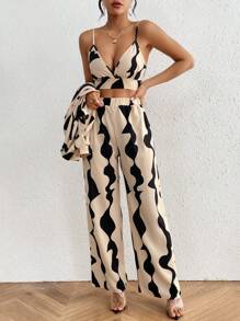 Chiquease 3 cái/bộ In Áo ba lỗ Áo , Áo sơ mi Và Quần - Màu be - Xem 6