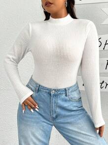 SHEIN EZwear Kích thước lớn Màu thuần Đứng cổ áo Áo liền quần chặt - trắng - Xem 1