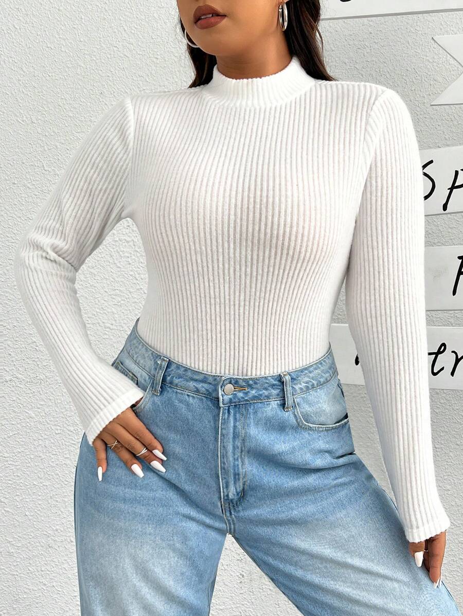 SHEIN EZwear Kích thước lớn Màu thuần Đứng cổ áo Áo liền quần chặt - trắng - Xem 1