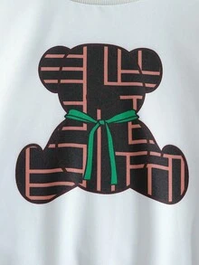 SHEIN Tween 女孩幾何圖案小熊印花衛衣拼接緊身褲套裝 - 白色 - 查看 7